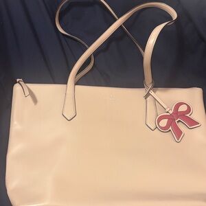 Kate Spade Tan Tote with Pink Bow Accent